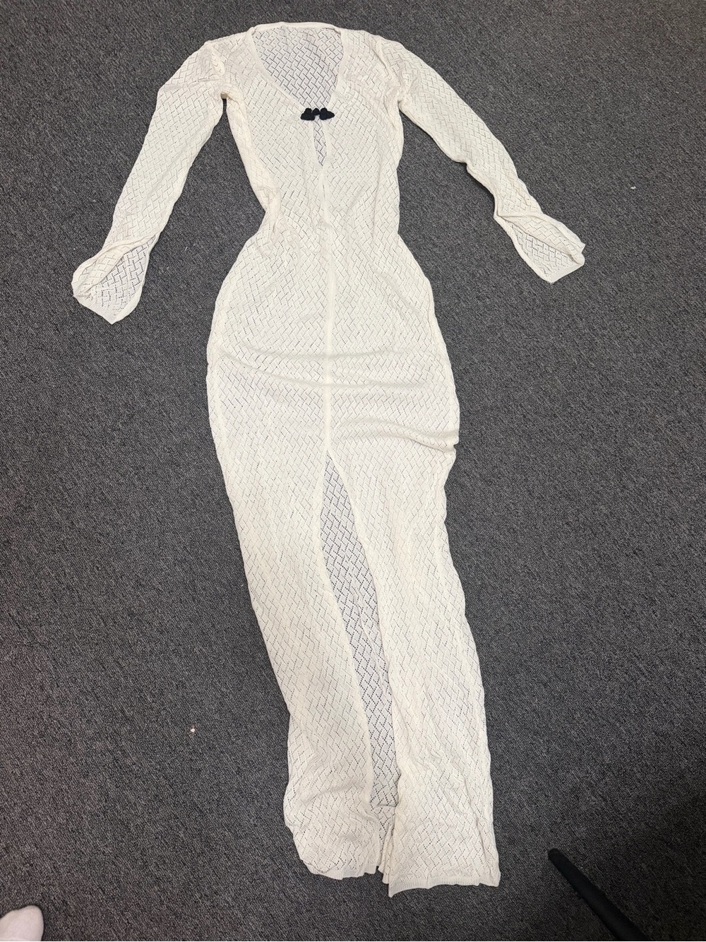 Ivory Crochet Maxi Dress with Front Slit